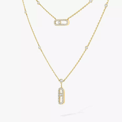 [Raffine]2 Rows Rose Gold Diamond Pave_ Necklace Move Uno