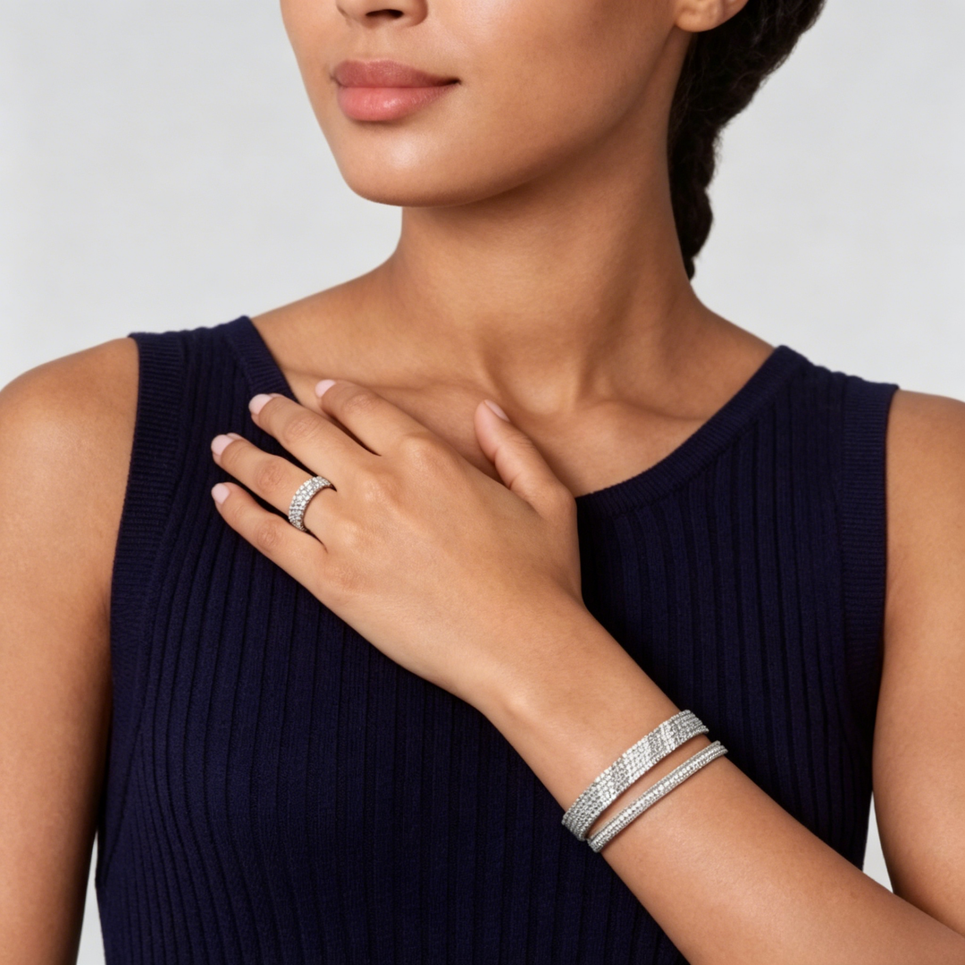 [RAFFINE] THREE-ROW DIAMOND RING