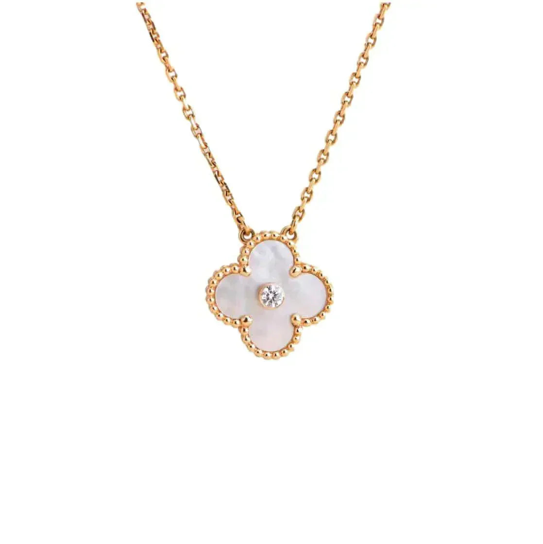 [RAFFINE]CLOVER 15MM DIAMOND WHITE FRITILLARIA NECKLACE