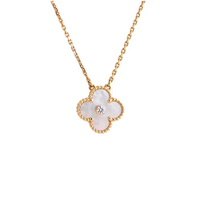 [RAFFINE]CLOVER 15MM DIAMOND WHITE FRITILLARIA NECKLACE
