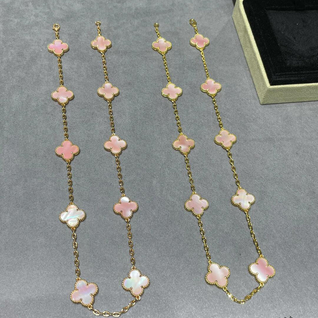 [RAFFINE]CLOVER 10 MOTIFS PINK MOP NECKLACE