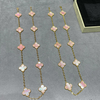 [RAFFINE]CLOVER 10 MOTIFS PINK MOP NECKLACE