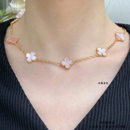 [RAFFINE]CLOVER 10 MOTIFS PINK MOP NECKLACE