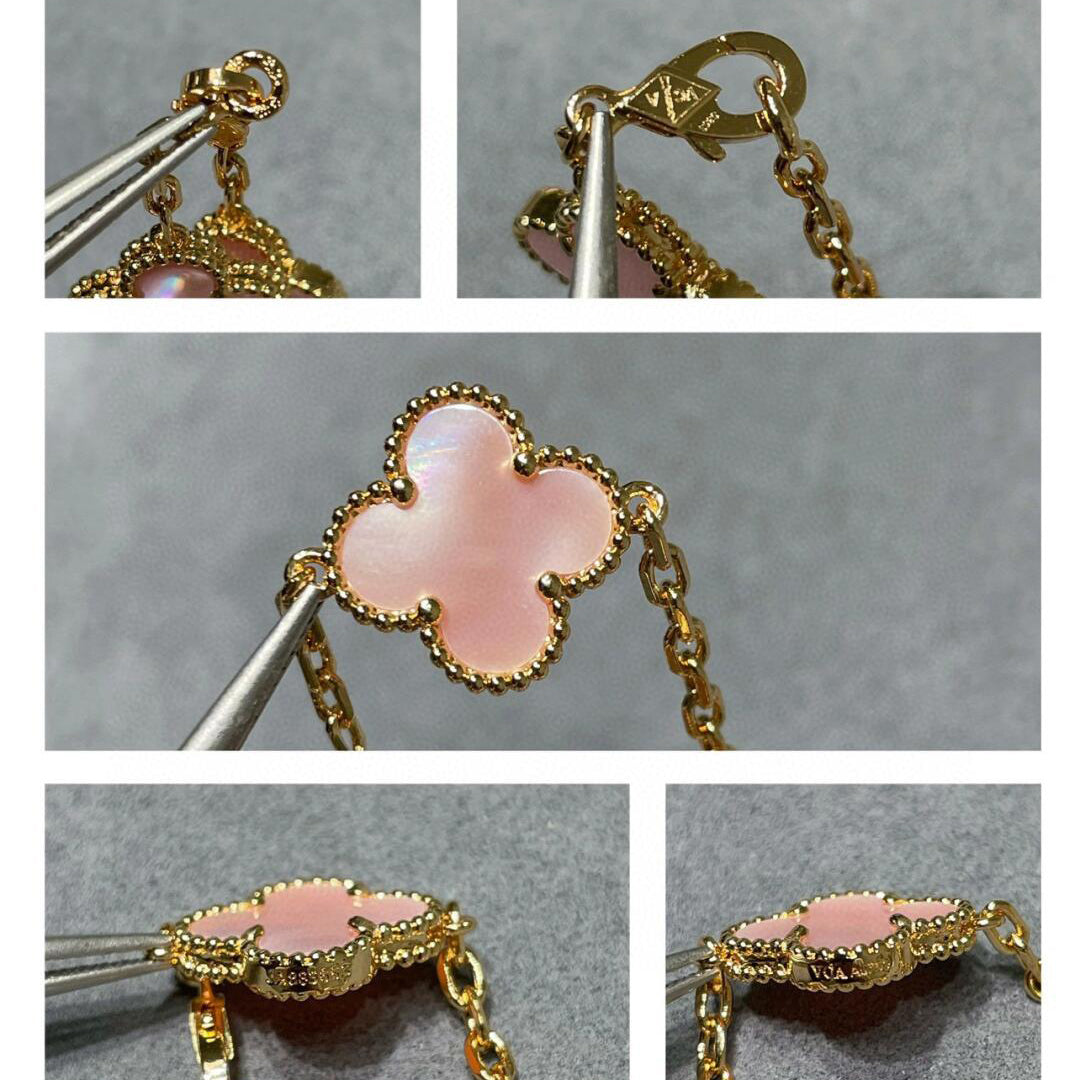 [RAFFINE]CLOVER 10 MOTIFS PINK MOP NECKLACE