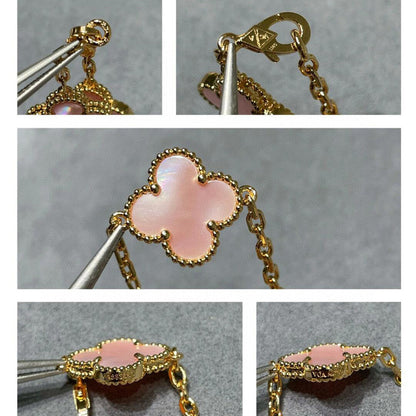 [RAFFINE]CLOVER 10 MOTIFS PINK MOP NECKLACE