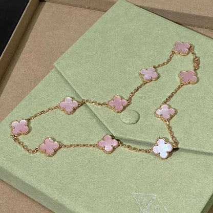 [RAFFINE]CLOVER 10 MOTIFS PINK MOP NECKLACE