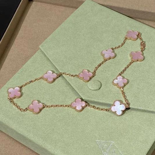 [RAFFINE]CLOVER 10 MOTIFS PINK MOP NECKLACE