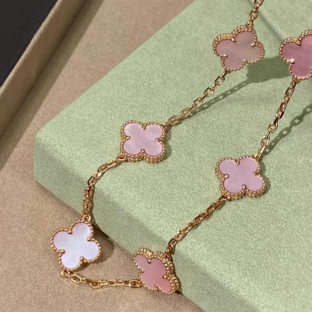 [RAFFINE]CLOVER 10 MOTIFS PINK MOP NECKLACE