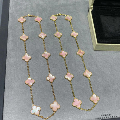 [RAFFINE]CLOVER 10 MOTIFS PINK MOP NECKLACE