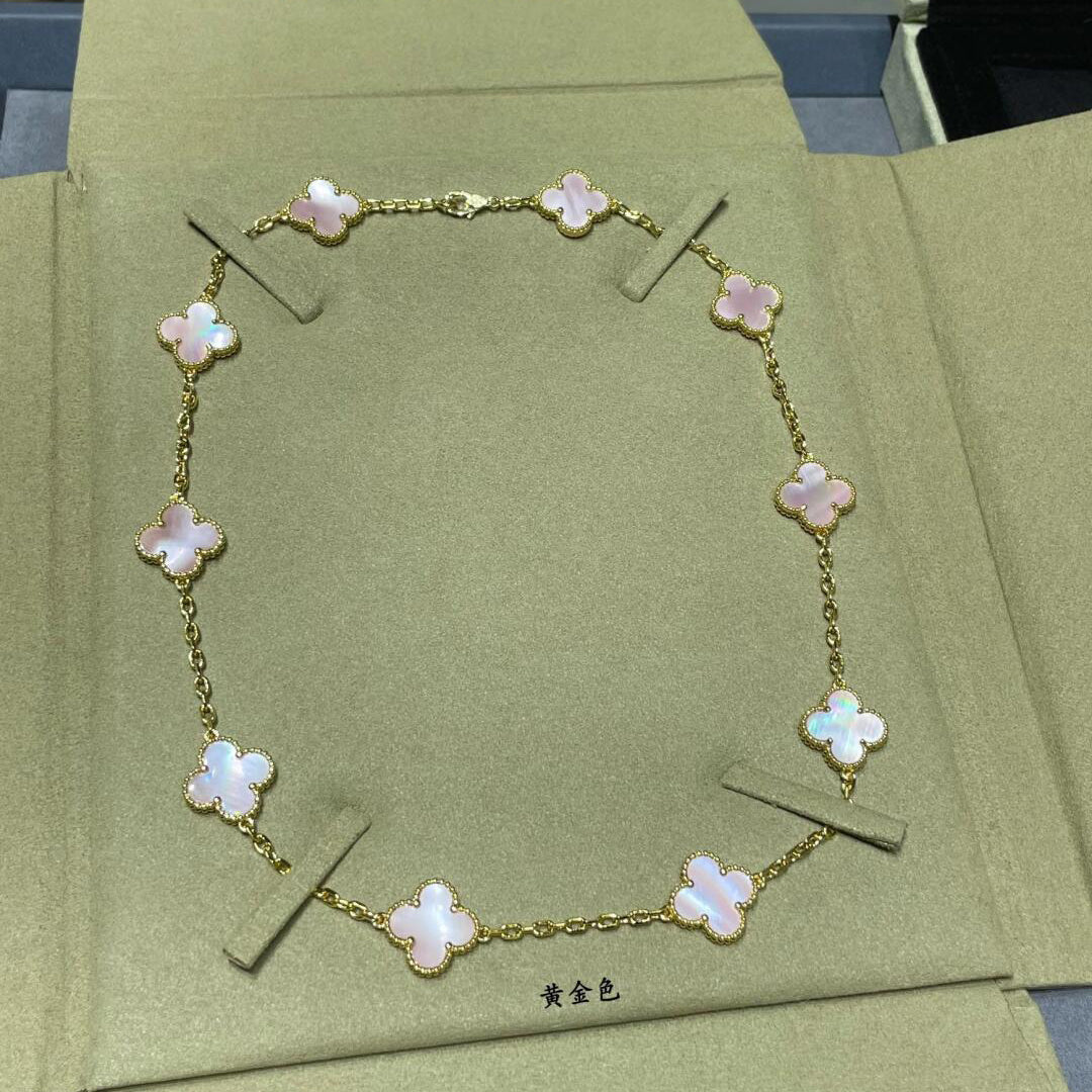 [RAFFINE]CLOVER 10 MOTIFS PINK MOP NECKLACE