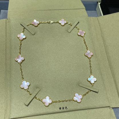 [RAFFINE]CLOVER 10 MOTIFS PINK MOP NECKLACE