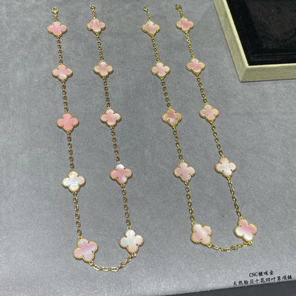 [RAFFINE]CLOVER 10 MOTIFS PINK MOP NECKLACE