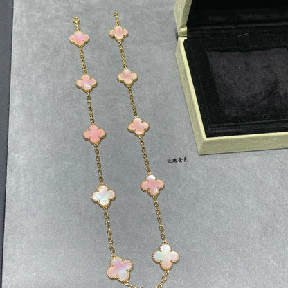 [RAFFINE]CLOVER 10 MOTIFS PINK MOP NECKLACE