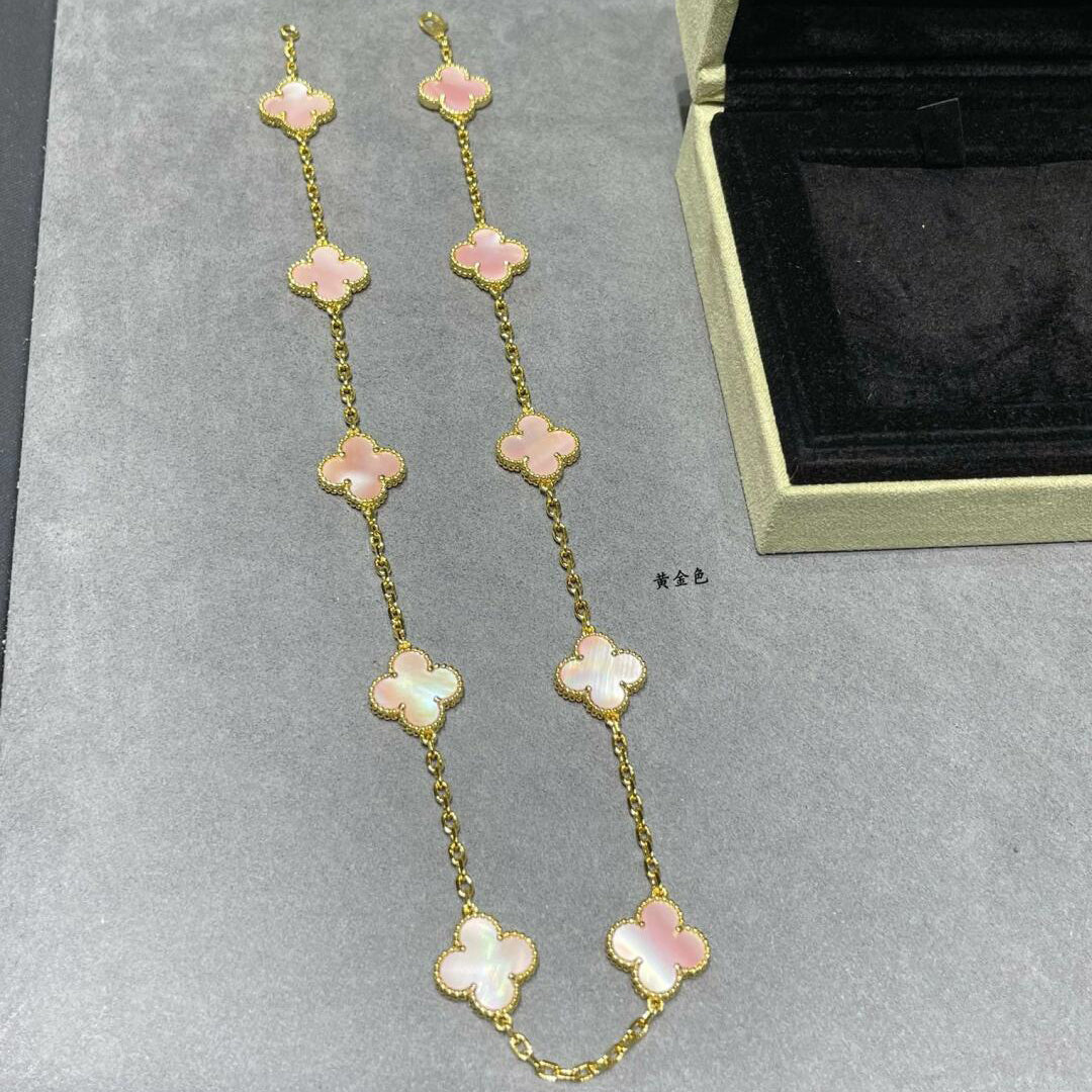[RAFFINE]CLOVER 10 MOTIFS PINK MOP NECKLACE
