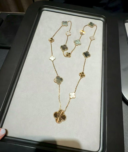 [RAFFINE]DETACHABLE CLOVER 15(11+4) FLOWER ROSE GOLD NECKLACE SET
