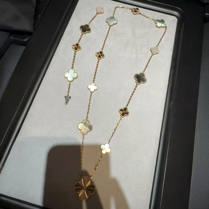 [RAFFINE]DETACHABLE CLOVER 15(11+4) FLOWER ROSE GOLD NECKLACE SET