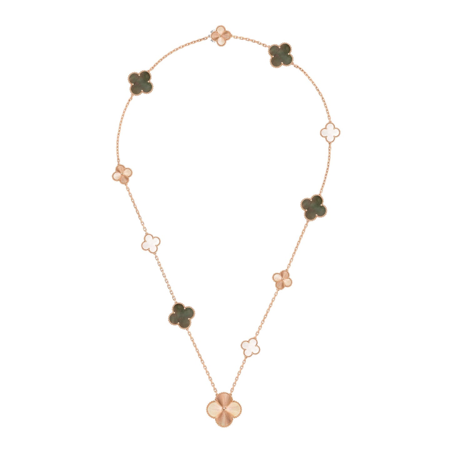 [RAFFINE]DETACHABLE CLOVER 15(11+4) FLOWER ROSE GOLD NECKLACE SET