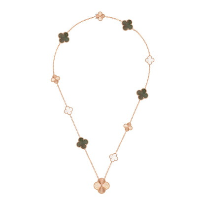 [RAFFINE]DETACHABLE CLOVER 15(11+4) FLOWER ROSE GOLD NECKLACE SET