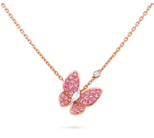 [RAFFINE]BUTTERFLY RED DIAMOND ROSE GOLD NECKLACE