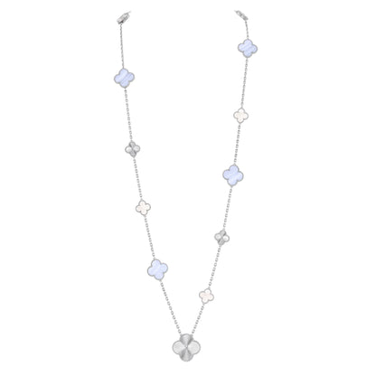 [RAFFINE]DETACHABLE CLOVER 15(11+4) FLOWER SILVER NECKLACE SET