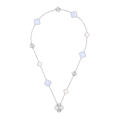 [RAFFINE]DETACHABLE CLOVER 15(11+4) FLOWER SILVER NECKLACE SET