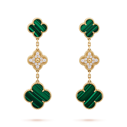 [RAFFINE]CLOVER EARRINGS GOLD MALACHITE DIAMOND 3 MOTIF