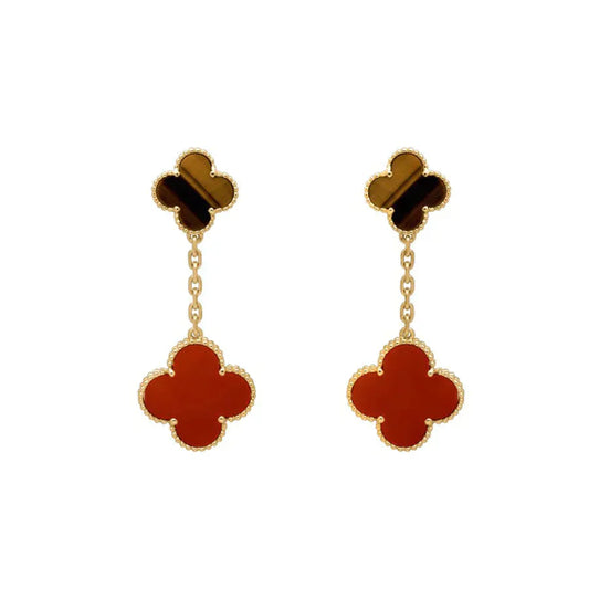 [RAFFINE]CLOVER  2 MOTIF  TIGER EYE CARNELIAN EARRINGS