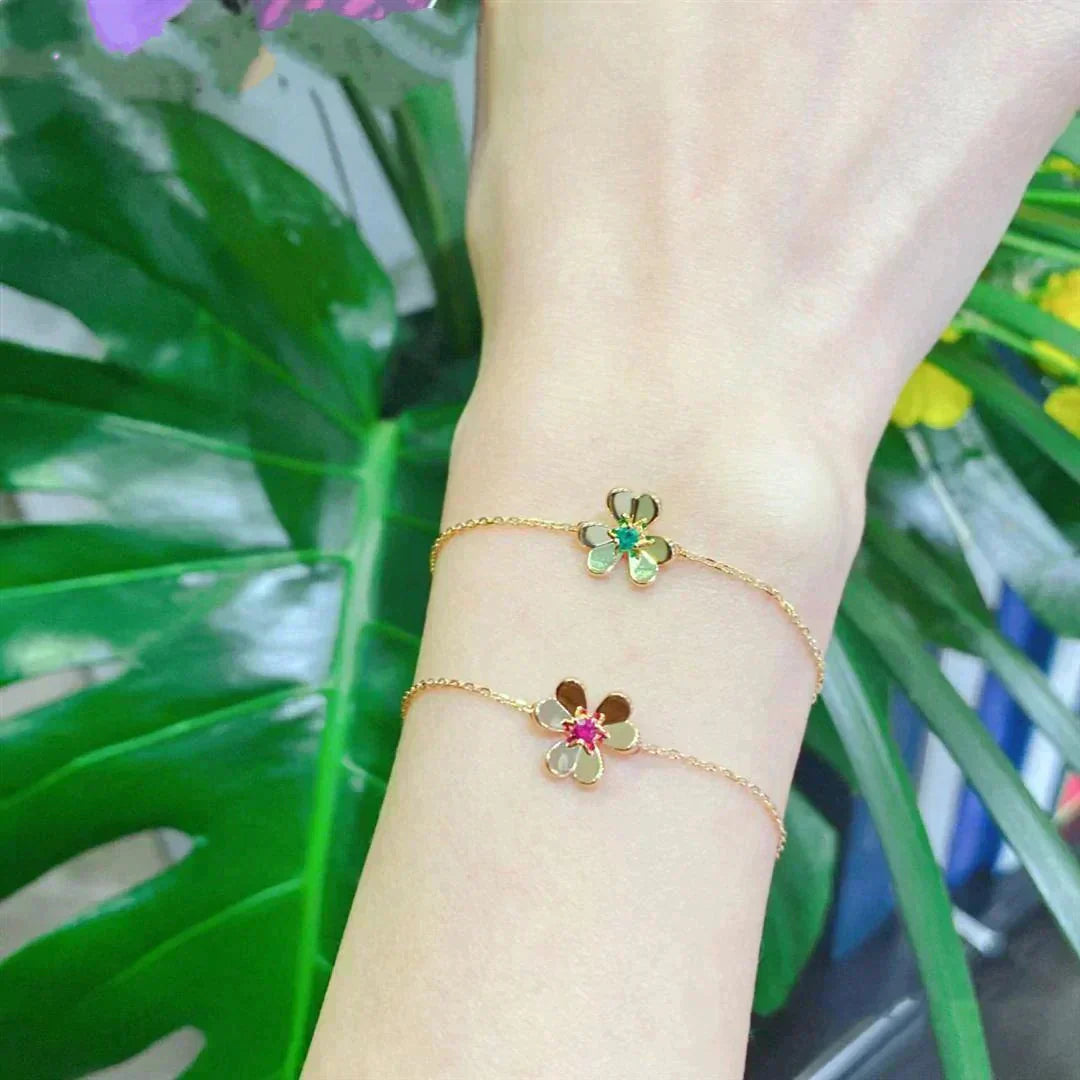 [Raffine]FRIVOLE GOLD FLOWER PINK MALACHITE BRACELET