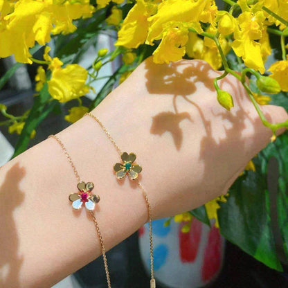 [Raffine]FRIVOLE GOLD FLOWER PINK MALACHITE BRACELET
