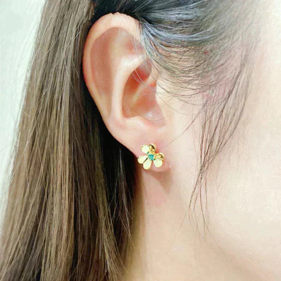 [RAFFINE]PENDIENTES DE MALAQUITA CON FLOR FRÍVULA