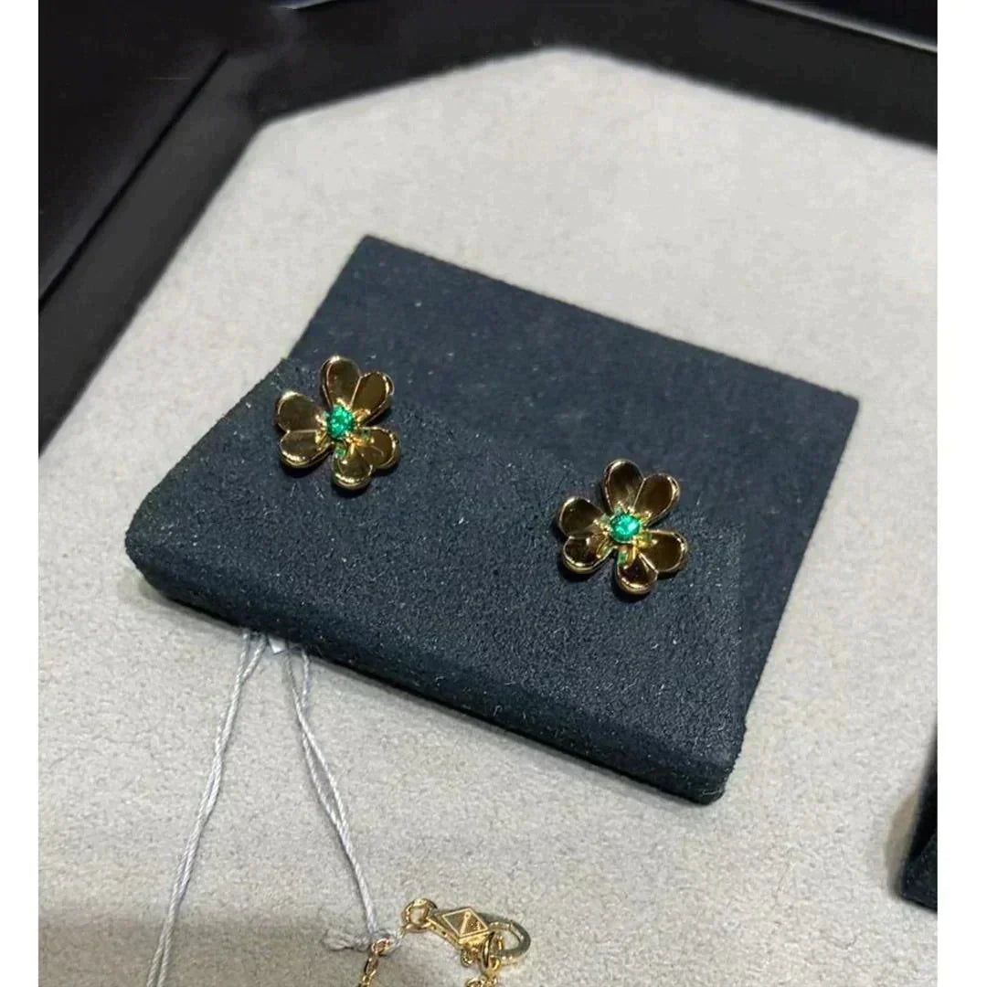 [RAFFINE]PENDIENTES DE MALAQUITA CON FLOR FRÍVULA