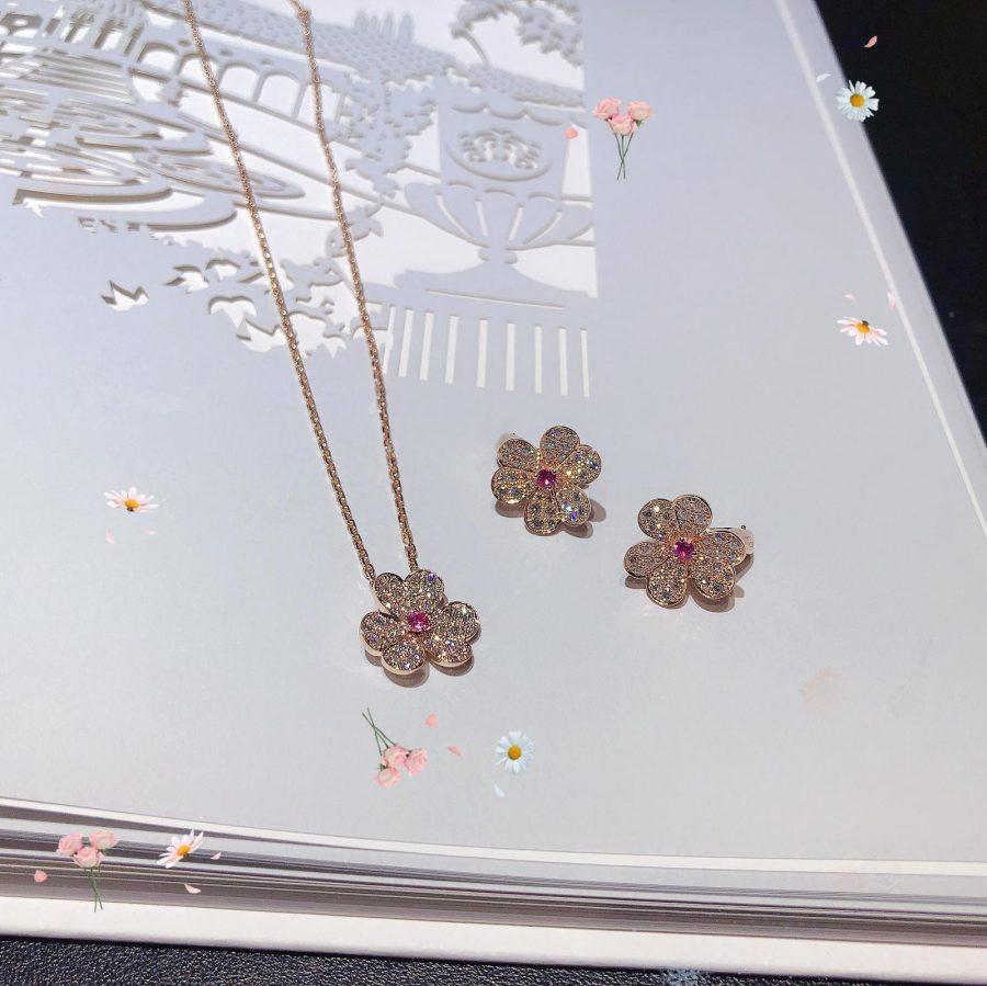 [RAFFINE]FRIVOLE PINK GOLD FLOWER DIAMOND EARRINGS