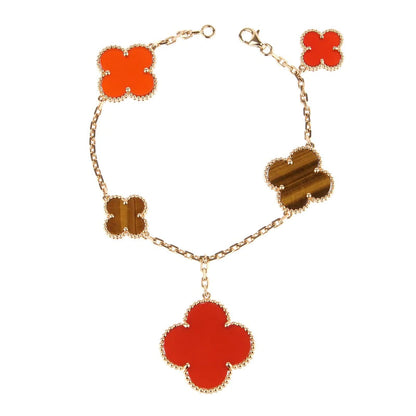 [RAFFINE]PULSERA DE TRÉBOL 5 MOTIVOS CORNALINA OJO DE TIGRE