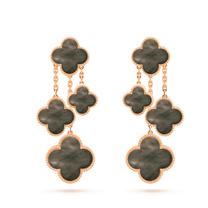 [RAFFINE] PENDIENTES DE TRÉBOL TRAPEZOIDAL OSCURO 4 MOTIVOS ORO ROSA