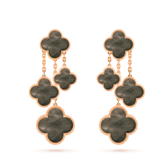 [RAFFINE]CLOVER EARRINGS DARK MOP 4 MOTIFS ROSE GOLD