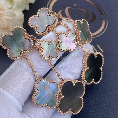 [RAFFINE] PENDIENTES DE TRÉBOL TRAPEZOIDAL OSCURO 4 MOTIVOS ORO ROSA