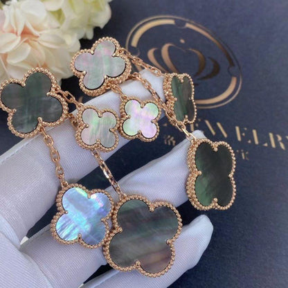 [RAFFINE] PENDIENTES DE TRÉBOL TRAPEZOIDAL OSCURO 4 MOTIVOS ORO ROSA
