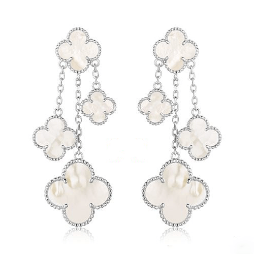 [RAFFINE]CLOVER EARRINGS WHITE MOP 4 MOTIFS SILVER