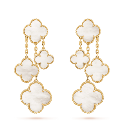 [RAFFINE]CLOVER EARRINGS WHITE MOP 4 MOTIFS GOLD