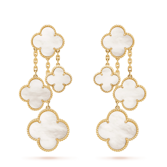 [RAFFINE]CLOVER EARRINGS WHITE MOP 4 MOTIFS GOLD