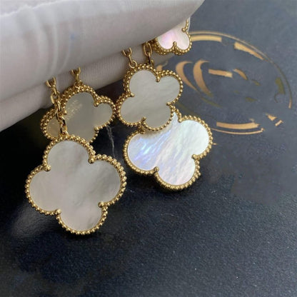 [RAFFINE]CLOVER EARRINGS WHITE MOP 4 MOTIFS GOLD