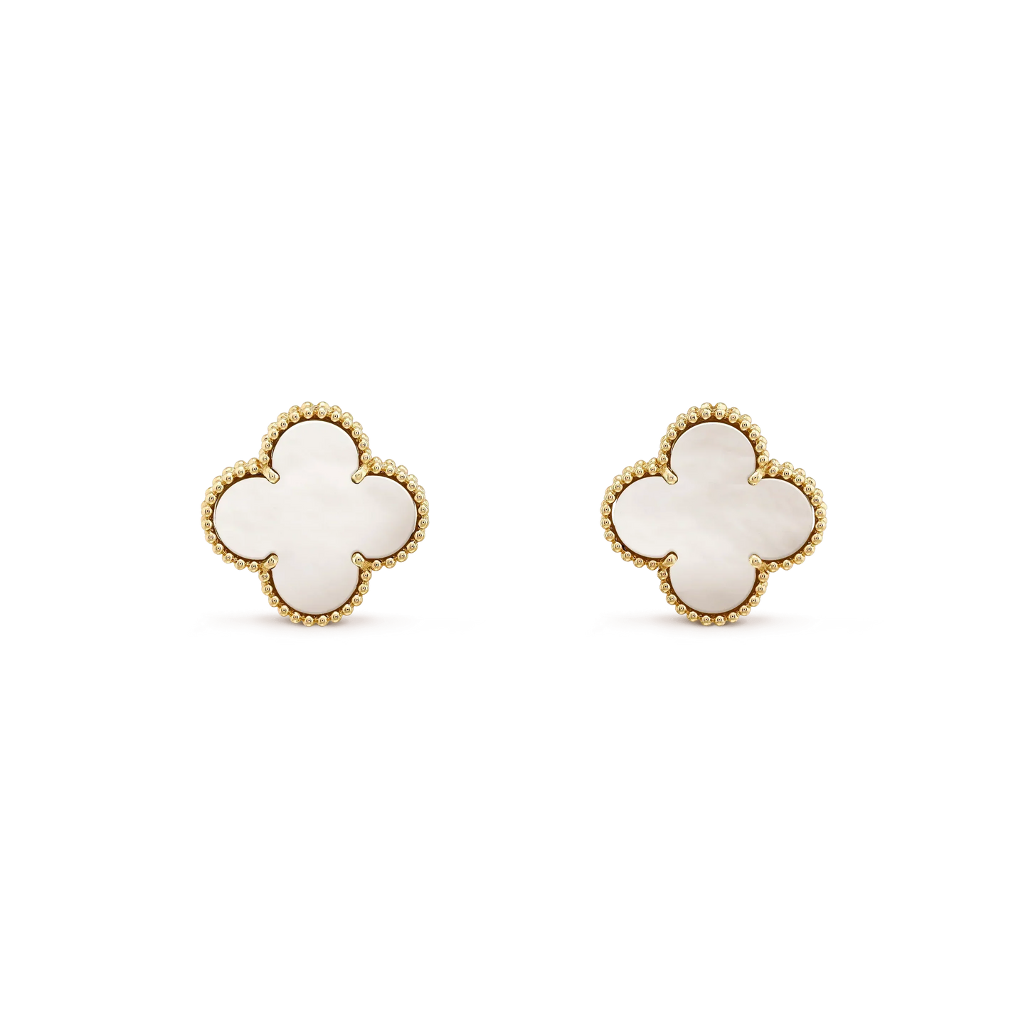 [RAFFINE]CLOVER MEDIUM 1 MOTIFS  WHITE MOP STUD EARRINGS