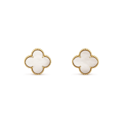 [RAFFINE]CLOVER MEDIUM 1 MOTIFS  WHITE MOP STUD EARRINGS