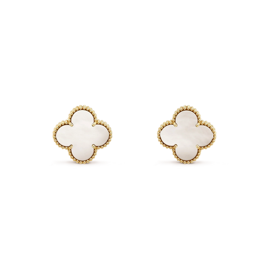 [RAFFINE]CLOVER MEDIUM 1 MOTIFS  WHITE MOP STUD EARRINGS