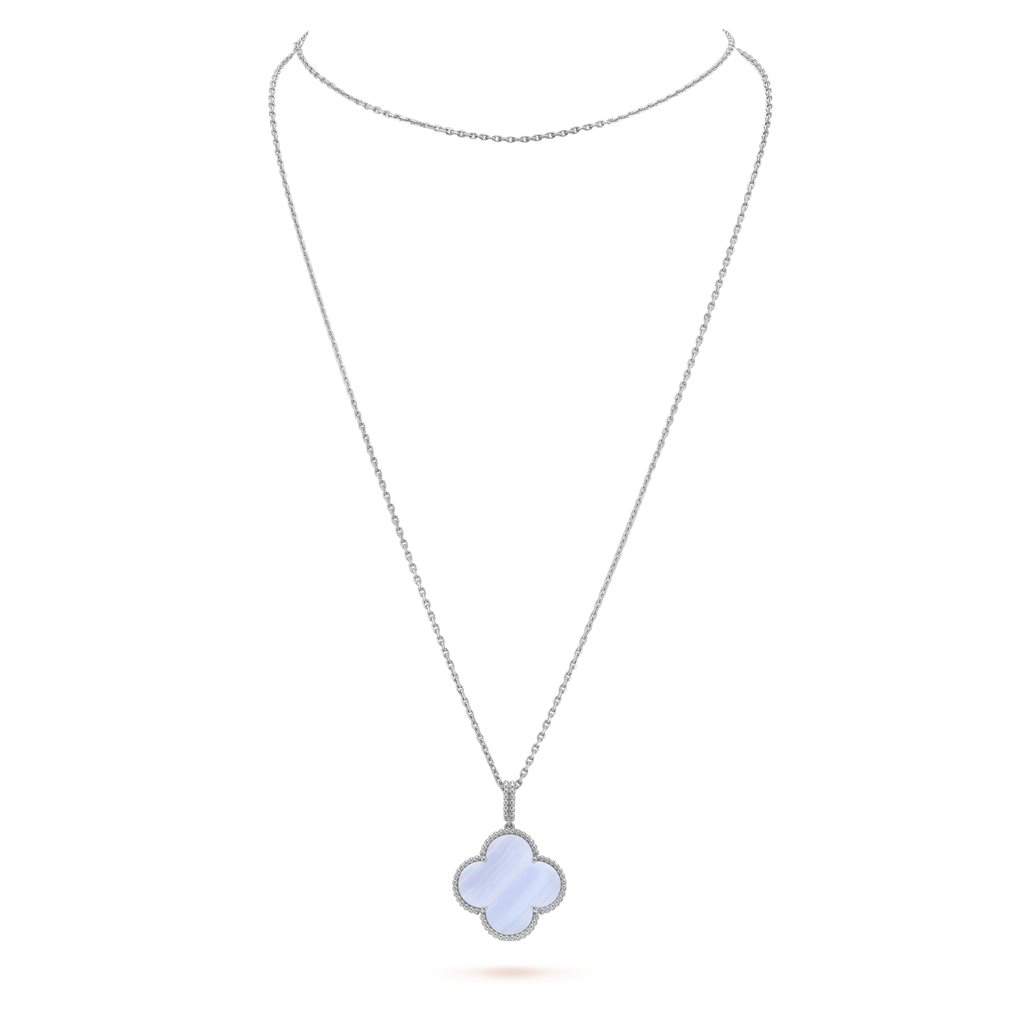 [RAFFINE]CLOVER SILVER CHALCEDONY BIG CLOVER NECKLACE