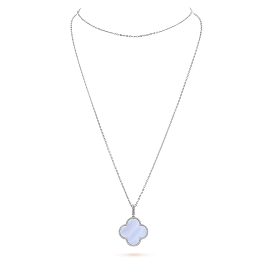 [RAFFINE]CLOVER SILVER CHALCEDONY BIG CLOVER NECKLACE