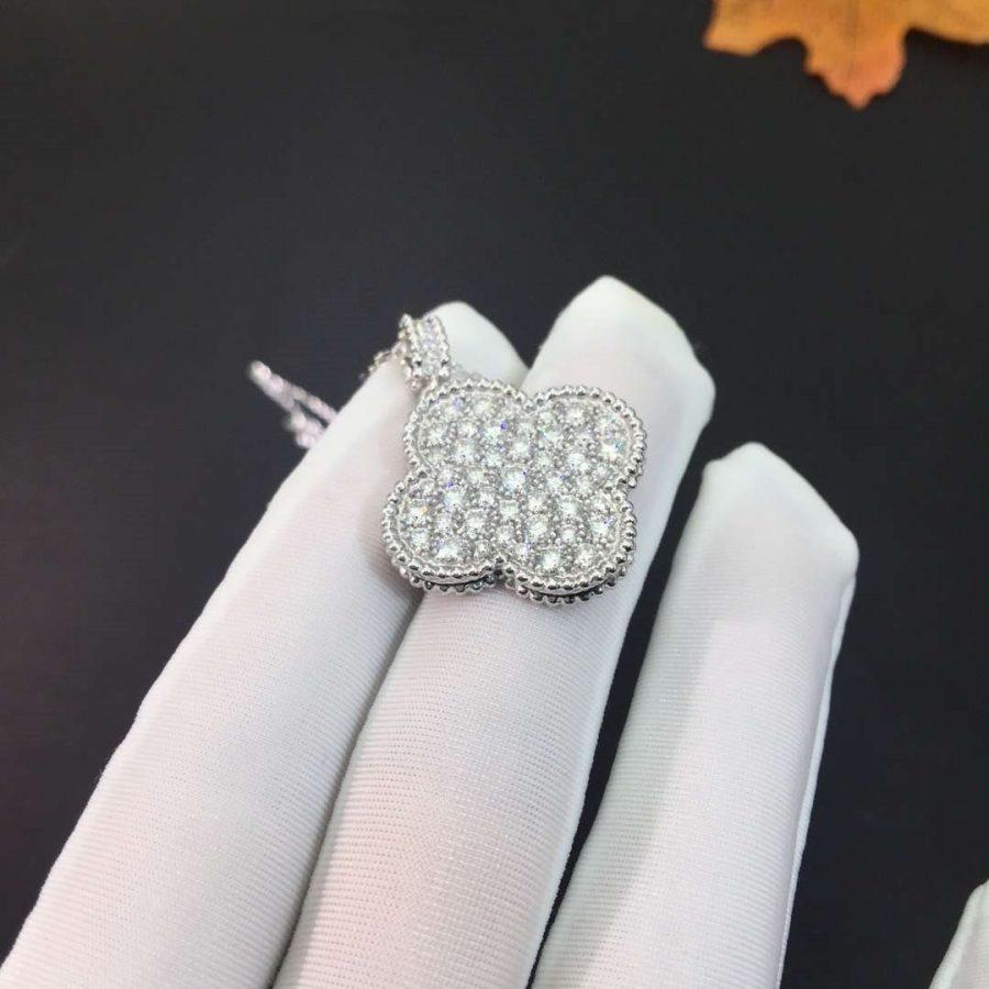 [RAFFINE]CLOVER 25MM SILVER FULL DIAMOND BIG CLOVER NECKLACE