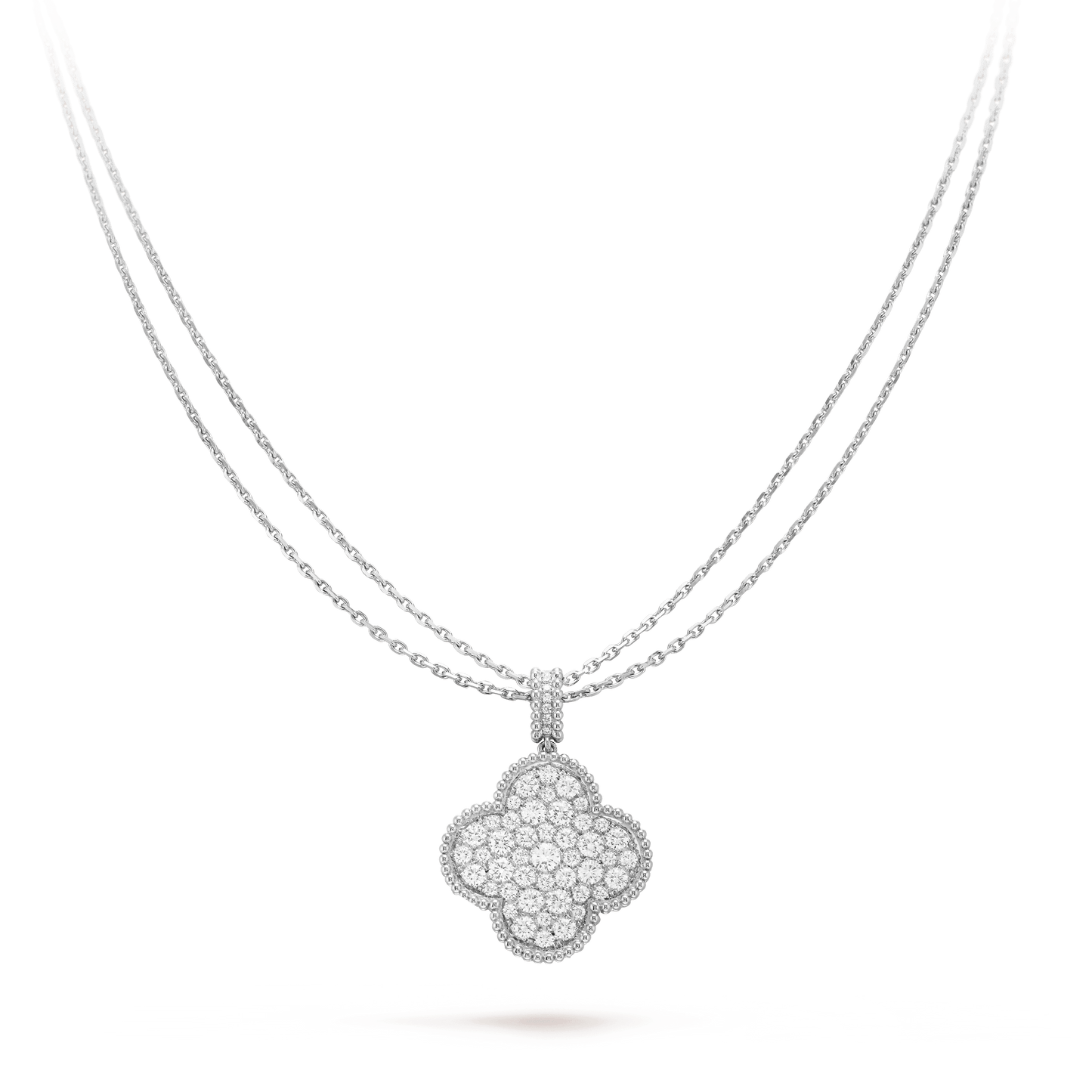 [RAFFINE]CLOVER 25MM SILVER FULL DIAMOND BIG CLOVER NECKLACE