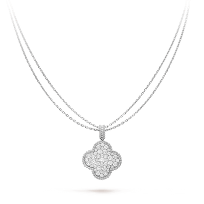 [RAFFINE]CLOVER 25MM SILVER FULL DIAMOND BIG CLOVER NECKLACE