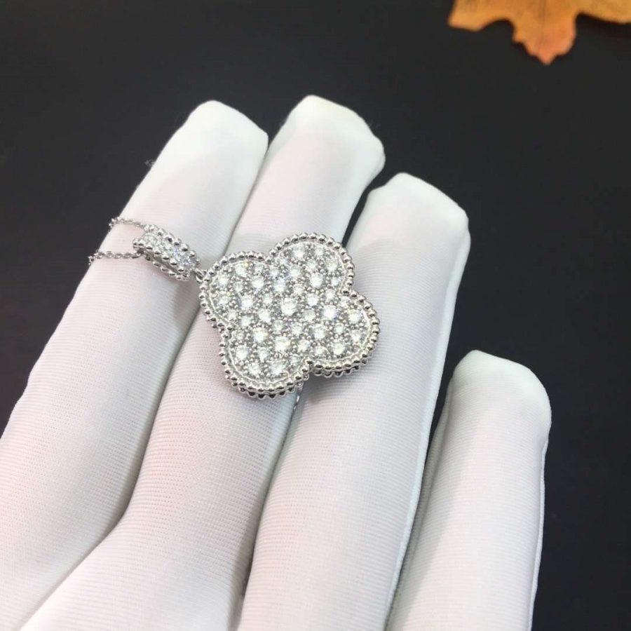 [RAFFINE]CLOVER 25MM SILVER FULL DIAMOND BIG CLOVER NECKLACE